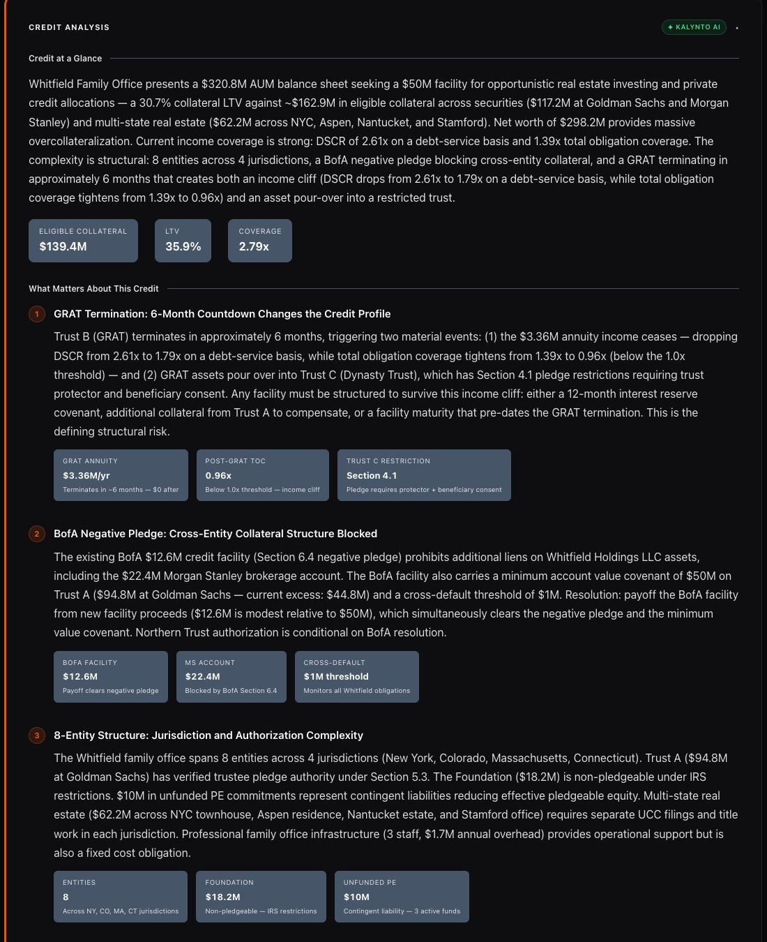 Credit Analysis narrative — structural risks, covenant flags, and the bottom line on what the deal hinges on